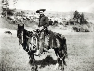 Kowboj jadący konno w Montanie, USA, około 1880